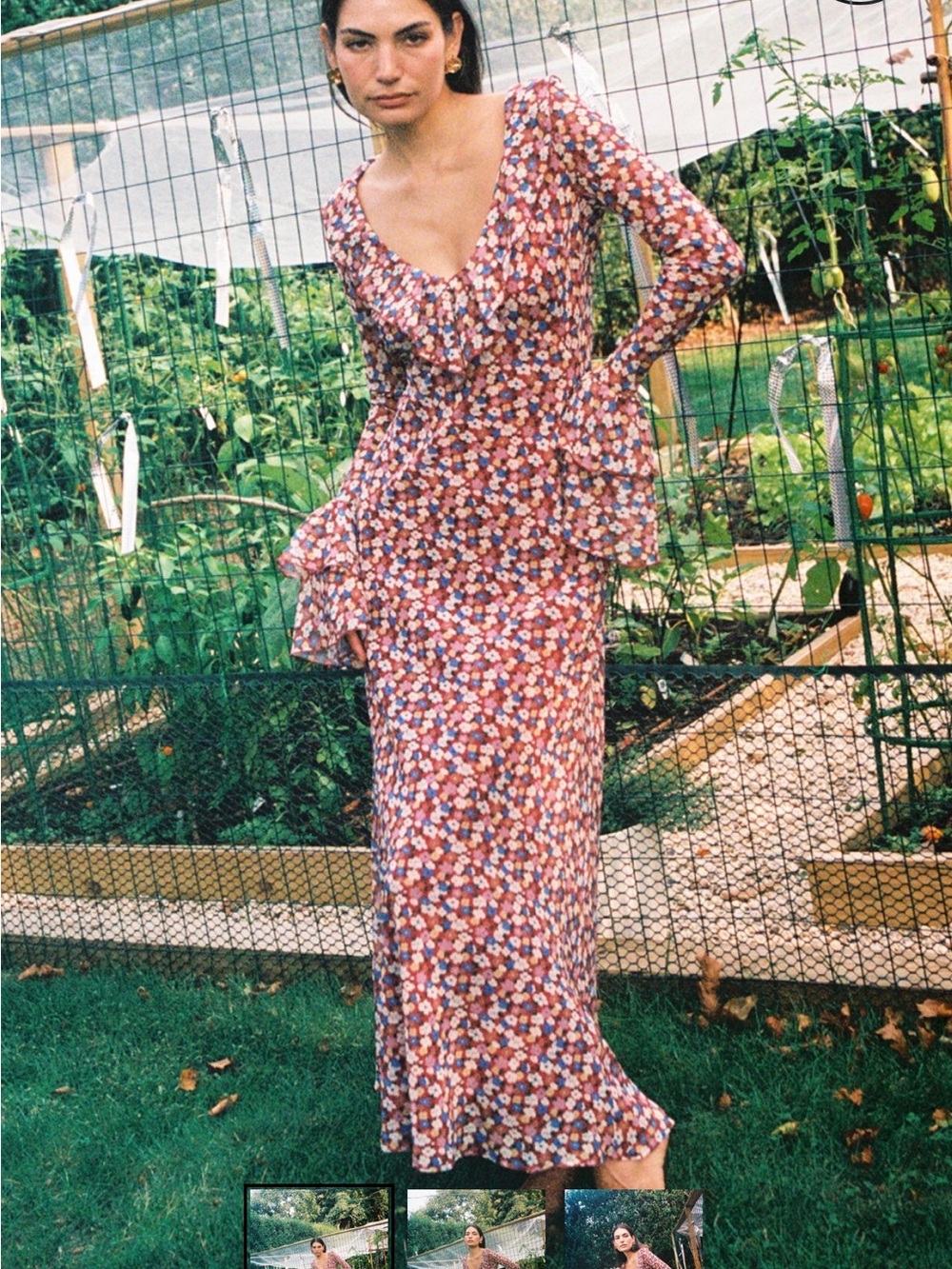 Floral Long-Sleeve Maxi Dress in Pink